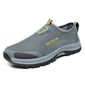 Mesh Men Casual Shoes Summer Outdoor Water Sneakers Men Trainers Non-slip Climbing Hiking Shoes Breathable Men's Treking Shoe - Gray - 46