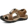 Men Summer Sandal Cow Leather Hiking Sandal Man Beach Sandal Outdoor Casual Shoe High Quality Leather Aqua Shoes Plus Size 46 - Brown - 44