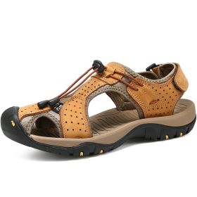 Men Summer Sandal Cow Leather Hiking Sandal Man Beach Sandal Outdoor Casual Shoe High Quality Leather Aqua Shoes Plus Size 46 - Camel - 40