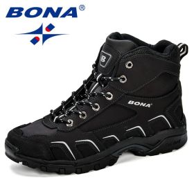 BONA New Trendy Design Men Hiking Shoes Anti-Skid Mountain Climbing Boot Outdoor Athletic Breathable Men Leather Trekking Shoes - Black - 10.5