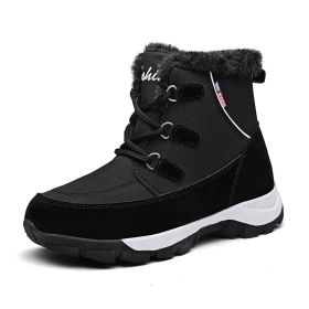 Winter Snow Boots Women Non-slip Ladies Ankle Boots Comfortable Waterproof Hiking Boots Women Lace Up Warm Boots Botas Mujer - Black - 10