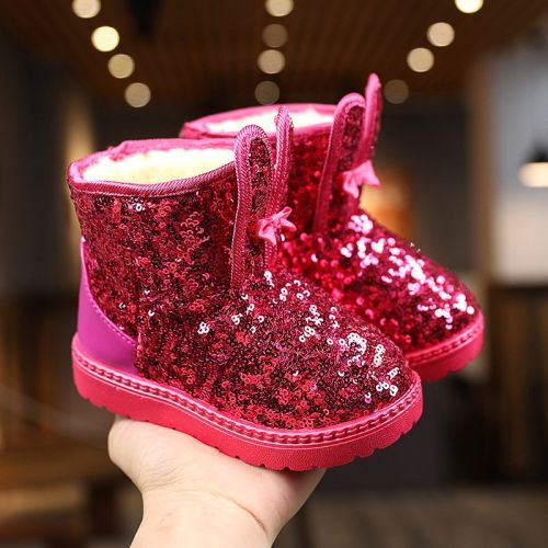 Winter Kids Boots for Girls Snow Boots Children Hiking Shoes Warm Plush Kids Pink Snow Boots Girls Rain Boots Running Shoes - Red - 27