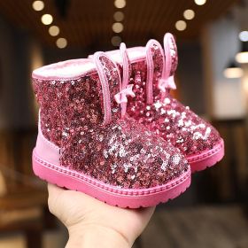 Winter Kids Boots for Girls Snow Boots Children Hiking Shoes Warm Plush Kids Pink Snow Boots Girls Rain Boots Running Shoes - Pink - 28