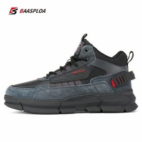 Baasploa Winter Men Cotton Shoes Leather Comfortable Hiking Shoes Waterproof Warm Outdoor Sneakers Non-Slip Wear-Resistant - A05-114707-HU - 44