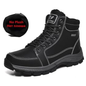 Brand Winter Leather Men Boots Plush Warm Men Snow Boots Outdoor Non-slip Hiking Boots Men Winter Shoes Men Sneakers Size 39-48 - No Plush Black - 7