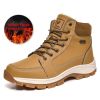 Brand Winter Leather Men Boots Plush Warm Men Snow Boots Outdoor Non-slip Hiking Boots Men Winter Shoes Men Sneakers Size 39-48 - Plush Yellow - 9.5