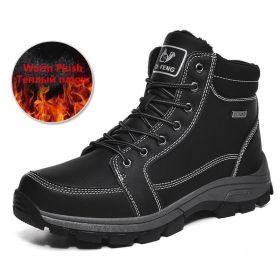 Brand Winter Leather Men Boots Plush Warm Men Snow Boots Outdoor Non-slip Hiking Boots Men Winter Shoes Men Sneakers Size 39-48 - Plush Black - 9.5
