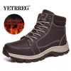 Brand Winter Leather Men Boots Plush Warm Men Snow Boots Outdoor Non-slip Hiking Boots Men Winter Shoes Men Sneakers Size 39-48 - Plush Black - 9.5