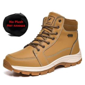 Brand Winter Leather Men Boots Plush Warm Men Snow Boots Outdoor Non-slip Hiking Boots Men Winter Shoes Men Sneakers Size 39-48 - No Plush Yellow - 7