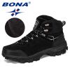 BONA New Designers Genuine Leather Hiking Shoes Winter Sneakers Men Mountain Man Tactical Hunting Footwear Plush Warm Shoes - Deep blue S gray - 10