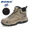 BONA 2022 New Designers Nubuck Hiking Boots Men Winter Shoes Walking Climbing Mountain Sport Boots Man Plush Warm Snow Footwear - Deep blue S gray - 8