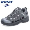 BONA 2022 New Designers Hiking Shoes Outdoor Sneakers Men Travel Shoes Non-slip Breathable Sports Shoes Man Work Shoe Mansculino - Black red - 10