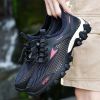Outdoor Casual Sandals Men 2022 Summer Black Mesh Hollow Breathable Hole Fashion Hiking Sneakers Water Aqua Wading Shoes Fishing - Blue - 40