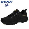 BONA 2022 New Designers Popular Hiking Shoes Man Nubuck Leather Mesh Outdoor Men Sneakers Climbing Shoes Men Sport Shoes Trendy - Deep blue red - 9