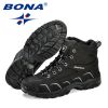 BONA New Trendy Design Men Hiking Shoes Anti-Skid Mountain Climbing Boot Outdoor Athletic Breathable Men Leather Trekking Shoes - Black - 10.5