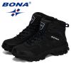 BONA New Designers Nubuck Hiking Boots Krasovki Tactical Shoes Men Outdoor Non-Slip Hiking Shoes Man Mountain Shoes Trendy - Deep blue silvergray - 9