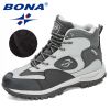 BONA 2022 New Arrival Action Leather Hiking Shoes Men Trekking Sneakers Mountain Plush Snow Boots Man Anti-Slippery Footwear - Medium grey black - 9.5