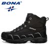 BONA New Trendy Design Men Hiking Shoes Anti-Skid Mountain Climbing Boot Outdoor Athletic Breathable Men Leather Trekking Shoes - Black - 10.5