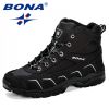 BONA New Trendy Design Men Hiking Shoes Anti-Skid Mountain Climbing Boot Outdoor Athletic Breathable Men Leather Trekking Shoes - Black - 10.5