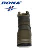 BONA 2022 New DesignersAction Leather Winter Ankle Boots Men Tactical Plush Anti-Skidding Classical Footwear Man Hiking Boots - Army green S gray - 9