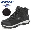 BONA 2022 New Arrival Action Leather Hiking Shoes Men Trekking Sneakers Mountain Plush Snow Boots Man Anti-Slippery Footwear - Medium grey black - 8.5