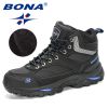 BONA 2022 New Designers Nubuck Hiking Boots Men Winter Shoes Walking Climbing Mountain Sport Boots Man Plush Warm Snow Footwear - Deep blue S gray - 8