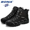 BONA New Trendy Design Men Hiking Shoes Anti-Skid Mountain Climbing Boot Outdoor Athletic Breathable Men Leather Trekking Shoes - Black - 10.5