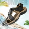 Men Summer Sandal Cow Leather Hiking Sandal Man Beach Sandal Outdoor Casual Shoe High Quality Leather Aqua Shoes Plus Size 46 - Black - 43