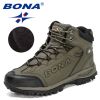 BONA 2022 New Designers Popular Hiking Boots Men Snow Warm Sneakers Man Padded Trekking Winter Action Leather High Top Footwear - Deep blue S gray - 9