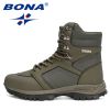 BONA 2022 New DesignersAction Leather Winter Ankle Boots Men Tactical Plush Anti-Skidding Classical Footwear Man Hiking Boots - Army green S gray - 9